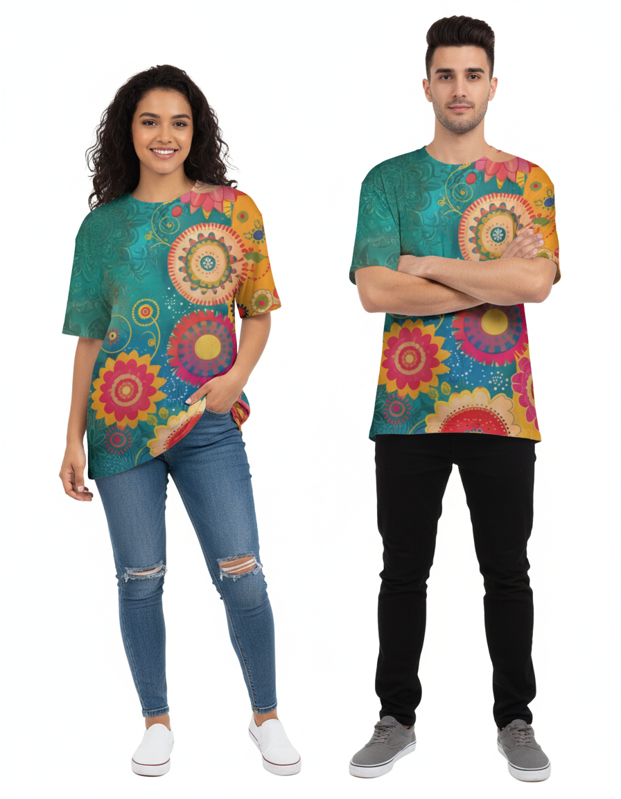 Unisex AOP Oversized Tee Teal Meets Marigold