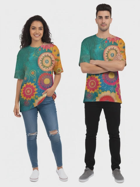 Unisex AOP Oversized Tee Teal Meets Marigold